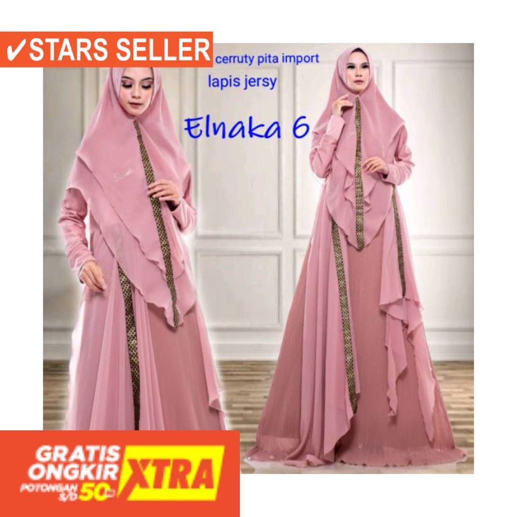 BUSANA MUSLIM PEREMPUAN FASHIONABLE CEWEK CANTIK / GAMIS CERUTY PITA PLISKET FULL BY ELNAKA
