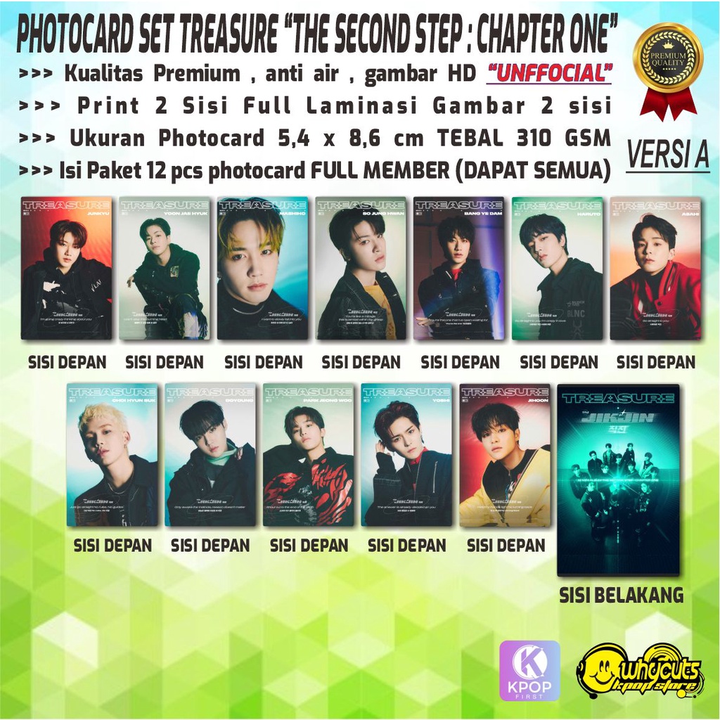 PHOTOCARD FULL SET PREMIUM TREASURE &quot;THE SECOND STEP photo shoot&quot; / PRINT 2 SISI FULL LAMINASI GLOSSY ISI 12 PCS SEMUA MEMBER