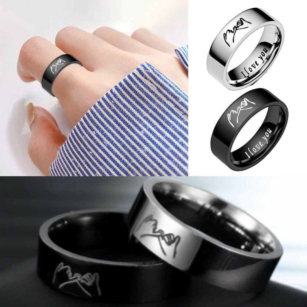 SUYO Cincin Couple Unisex Hitam Putih I Love U Hand In Hand