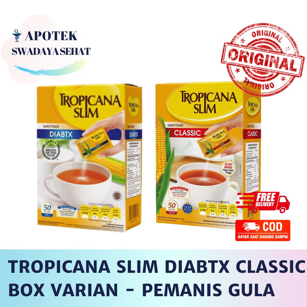 TROPICANA SLIM DIABTX CLASSIC BOX Isi 100 Sweetener Isi 50 - Gula Pemanis Isi 25 Diabetes