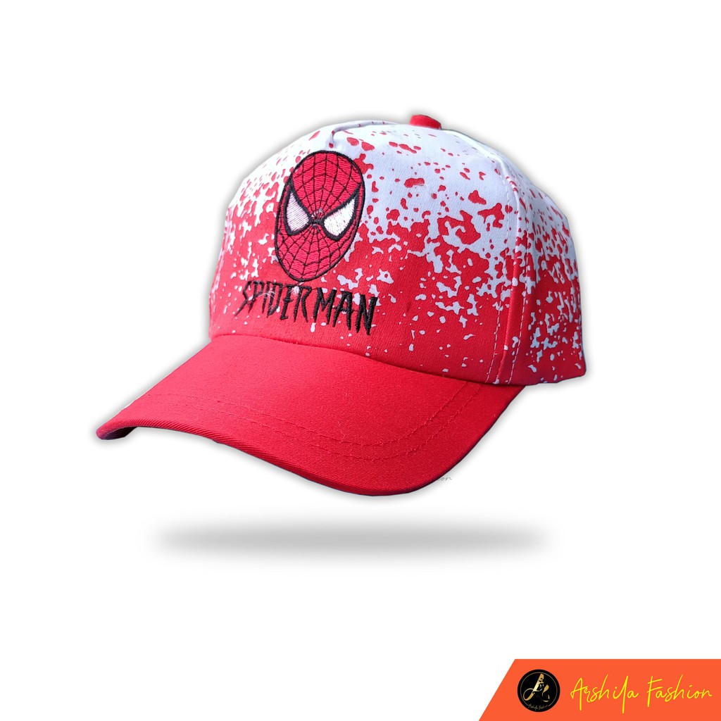 Topi Anak Laki laki motif Bercak Hero Spiderman superman kapten amerika-Spiderman Merah