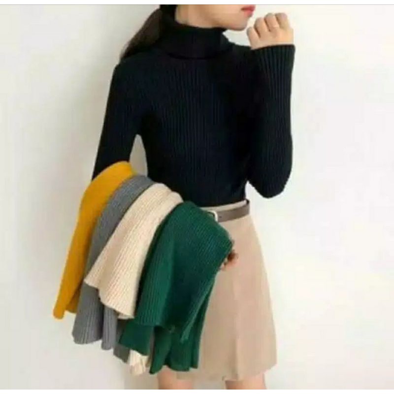 PRETTY Turtleneck / Sweater Rajut Turtle /Turtleneck Sweatee Murah / Ribbed Sweater