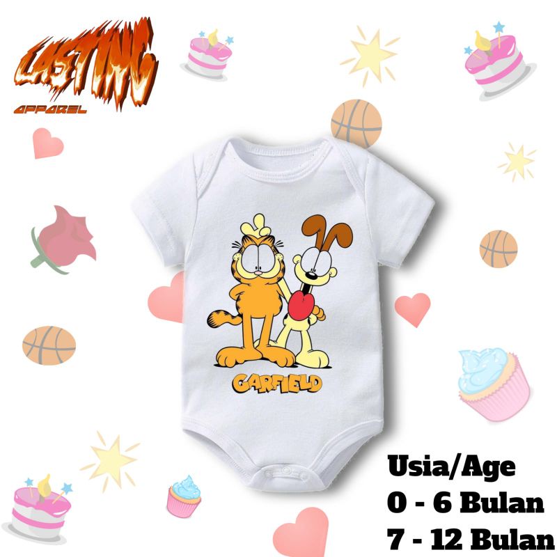 kaos baju bayi GARFIELD tshirt KOMIK KARTUN GARFIELD jumper baby kids kaus pendek usia 0 1 2 3 4 5 6