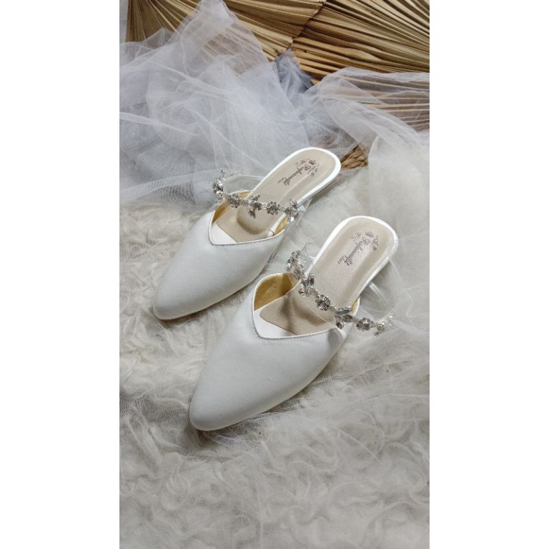 flatshoes Adella putih tinggi 2cm kaca