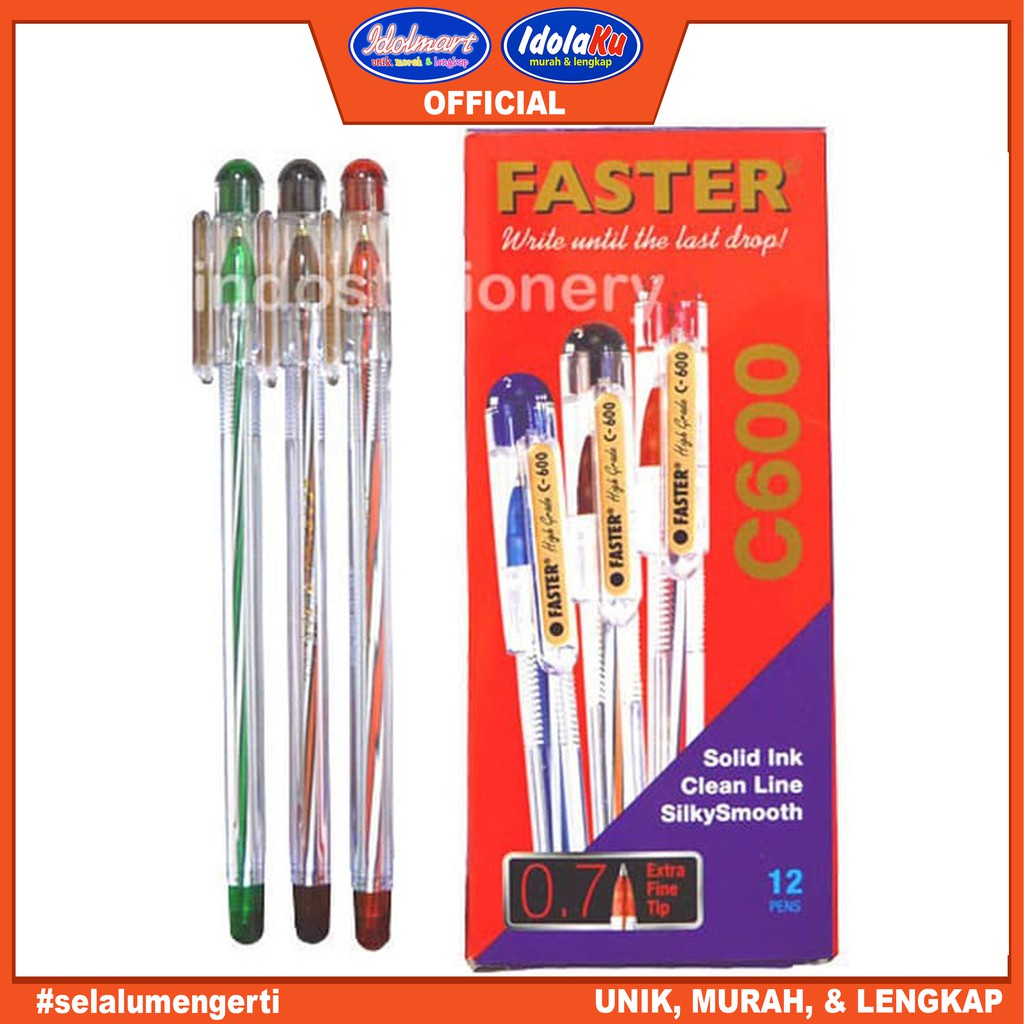 

IDOLMART Pulpen Faster C600 / Ballpoint / Balpoint / Bolpen 1 pack isi 12 C 600 0.7 Bandung
