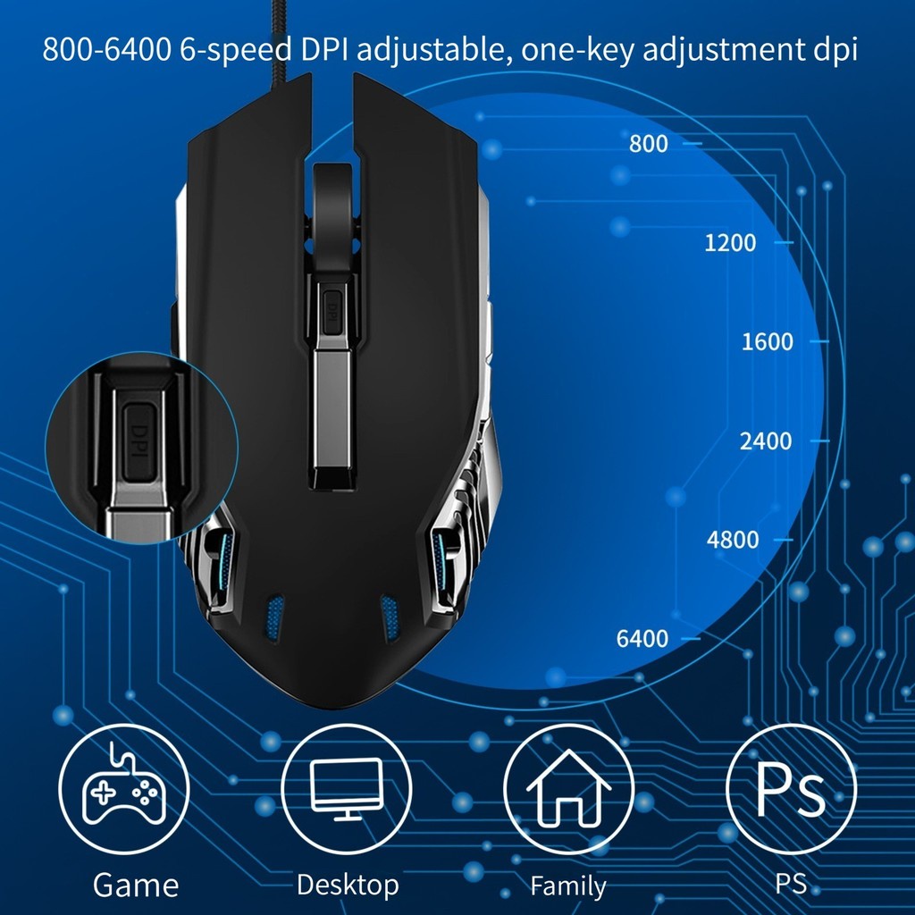 Busur GM18U Mouse Kabel Gaming Ergonomis Mouse 7warna Pernapasan Backlight Mouse Gaming 7-key 6-speed Adjustable DPI 800-1200-1600-2400-4800-6400