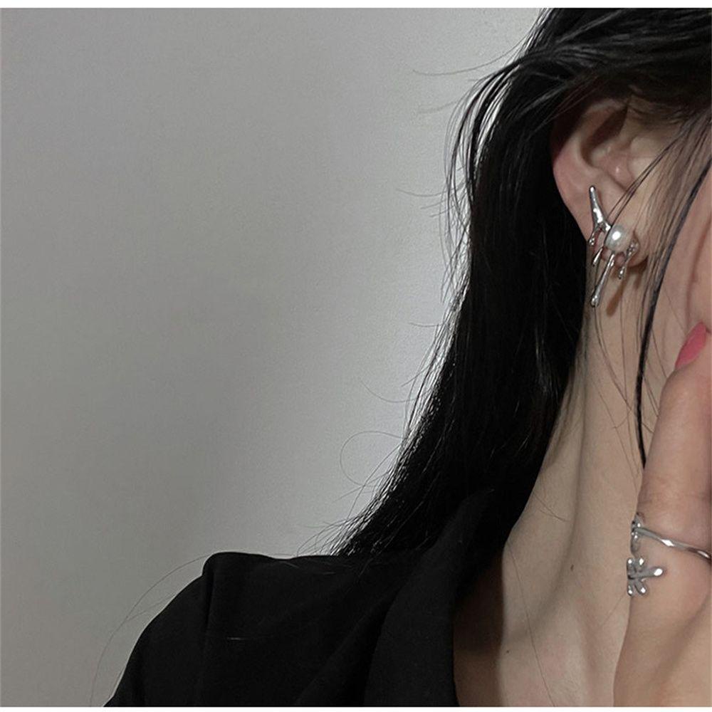 Lily Geometris Mutiara Stud Earrings Temperamen Wanita Pesta Drop Earrings