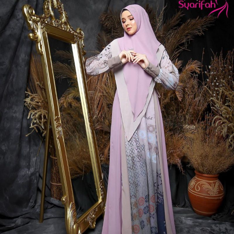 Gamis set Lafame syari lilac original brand Gallery syarifah lafame purple set syari