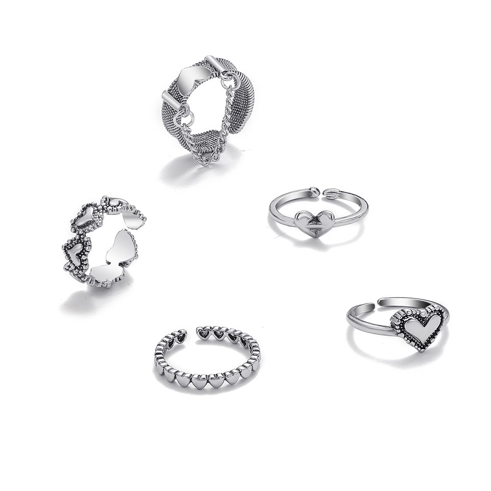 3-5pcs / Set Cincin Zircon Geometris Warna Silver Gaya Korea Adjustable Untuk Wanita