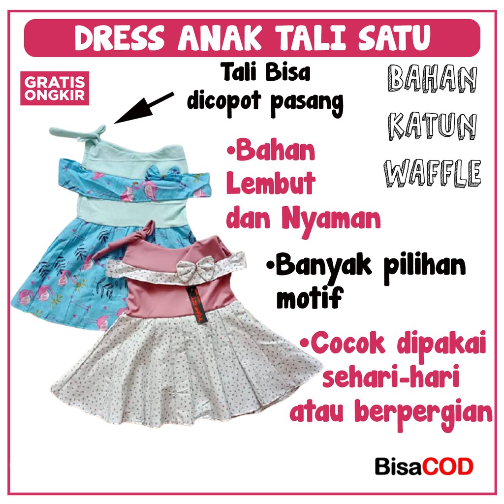 DRESS ANAK TALI SATU  / DRESS ANAK PEREMPUAN / DRESS MOTIF ANAK DRESS PITA TALI SATU DRESS ANAK CEWE