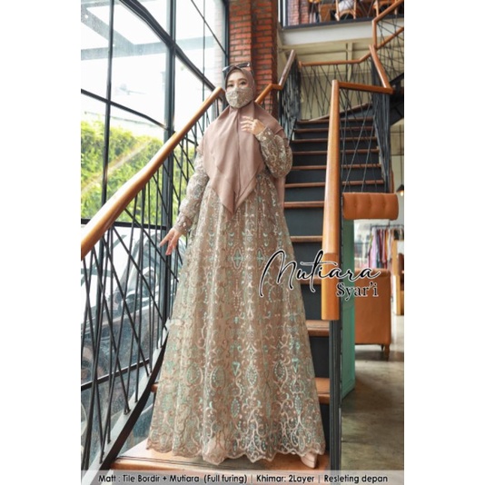 Humaira99 Gamis syari pesta muslimah premium set khimar syari mutiara 1