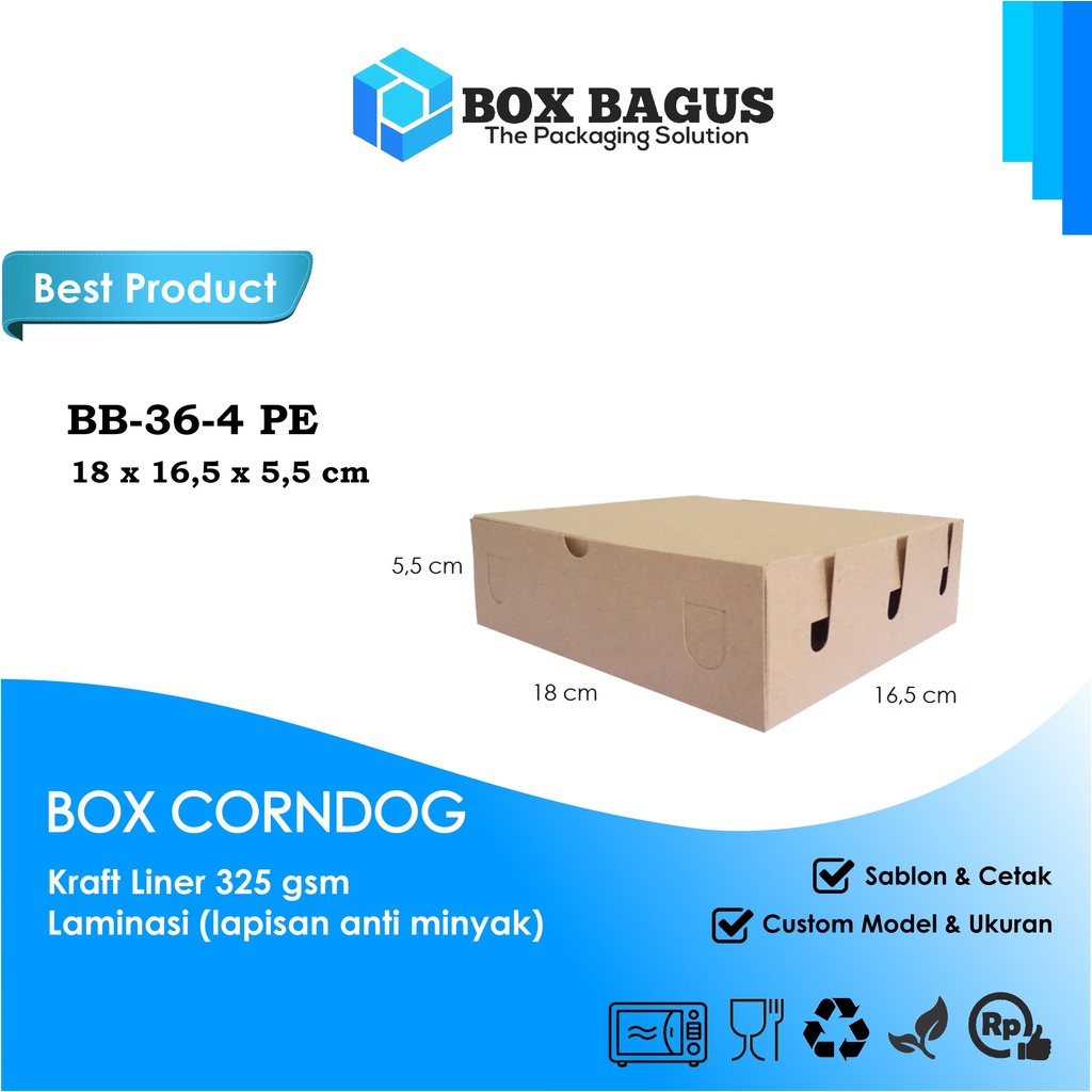 BOX DUS KOTAK HAMPERS CORNDOG TOKKEBI HOTANG SATE TAICHAN 18x16,5x5,5 cm PAPER KRAFT 325 gsm LAMINASI