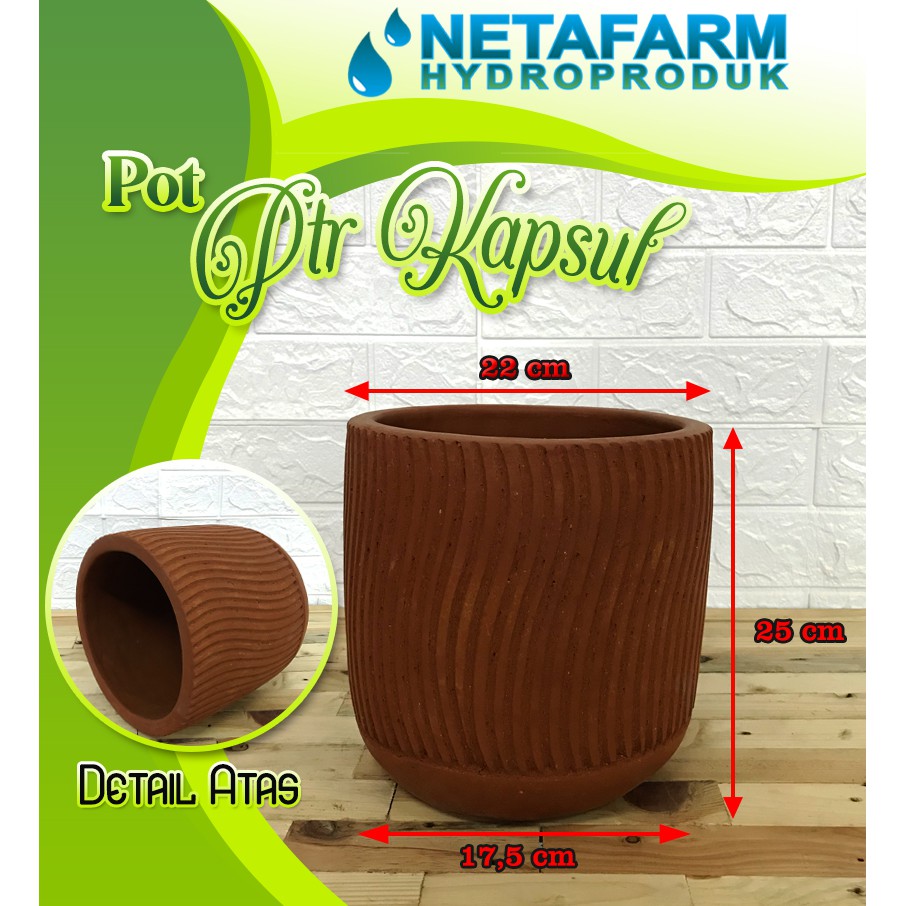 Pot Gerabah Terracotta / PTR KAPSUL Ombak Polos L ( D = 22 T = 25 )