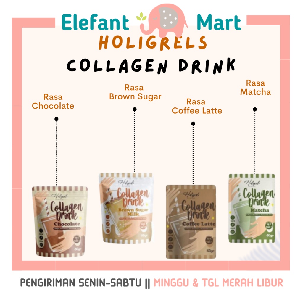 

ELEFANT HOLIGRELS Collagen Drink HOLIGREL Minuman Collagen Coklat Kopi Matcha Brown Sugar