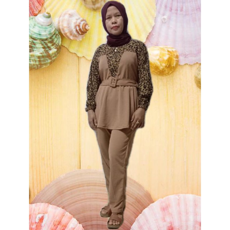 ONE SET / SETCEL / SET LENGAN BALON LEOPARD PEPLUM