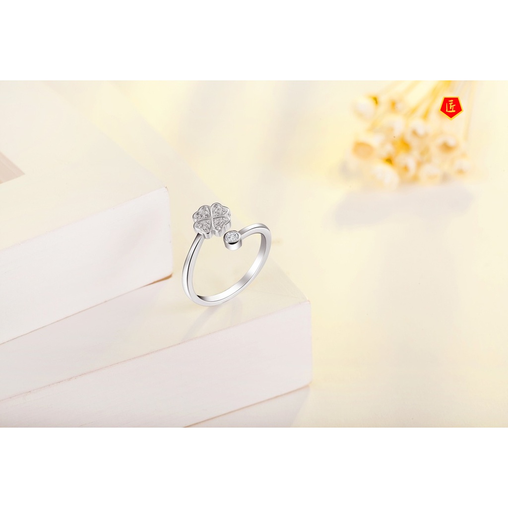 [Ready Stock]Women's Simple Stylish Personality Diamond Four-Leaf Clover Open Ring