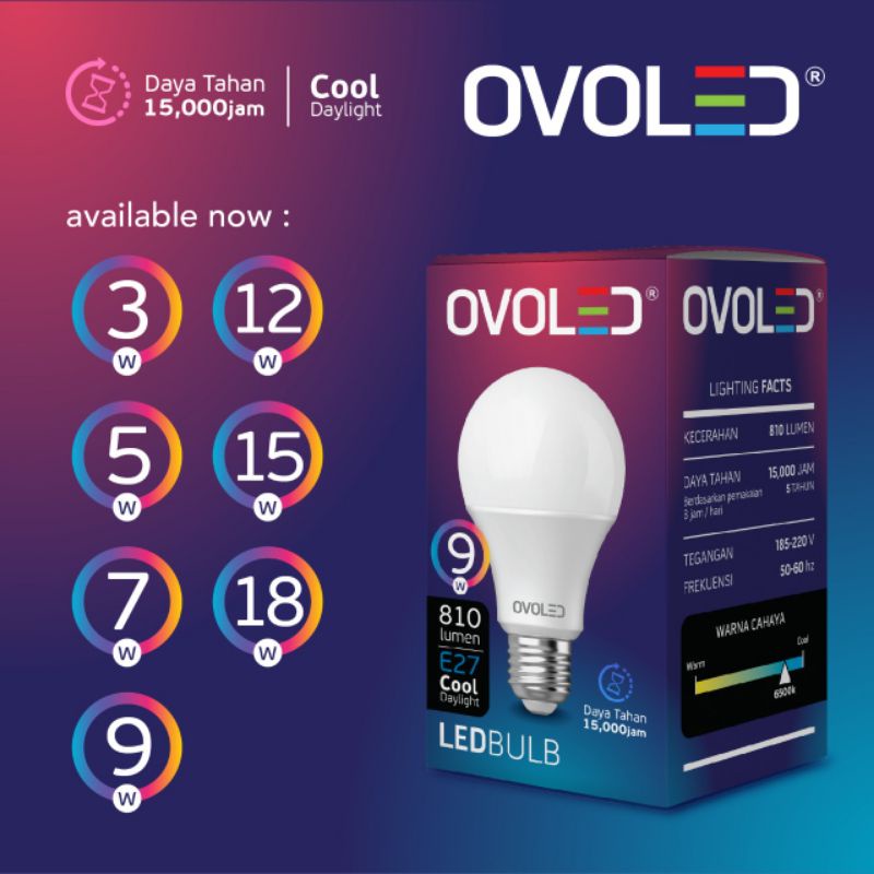 Ovoled Lampu Led Bulb 9 watt Garansi 1 Tahun Cahaya Putih