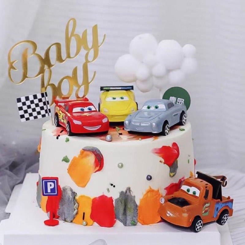 Cars McQueen and Friends Cake Topper Set/Hiasan Kue Ulang Tahun Anak Laki-Laki Tema Mobil