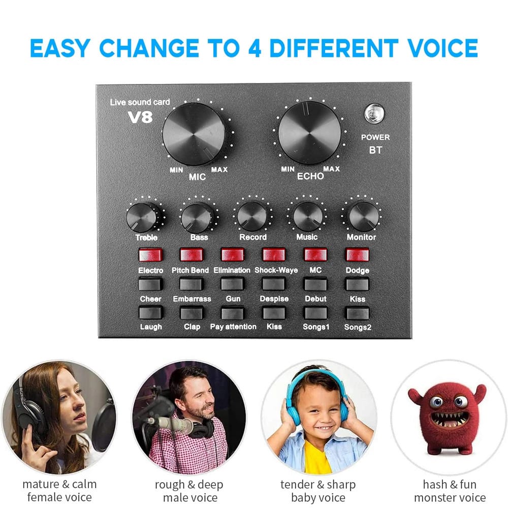 Sound Card V8 Microphone Webcast Live External Sound Card With 5.0 Personal Entertainment Streamer For Phone Computer