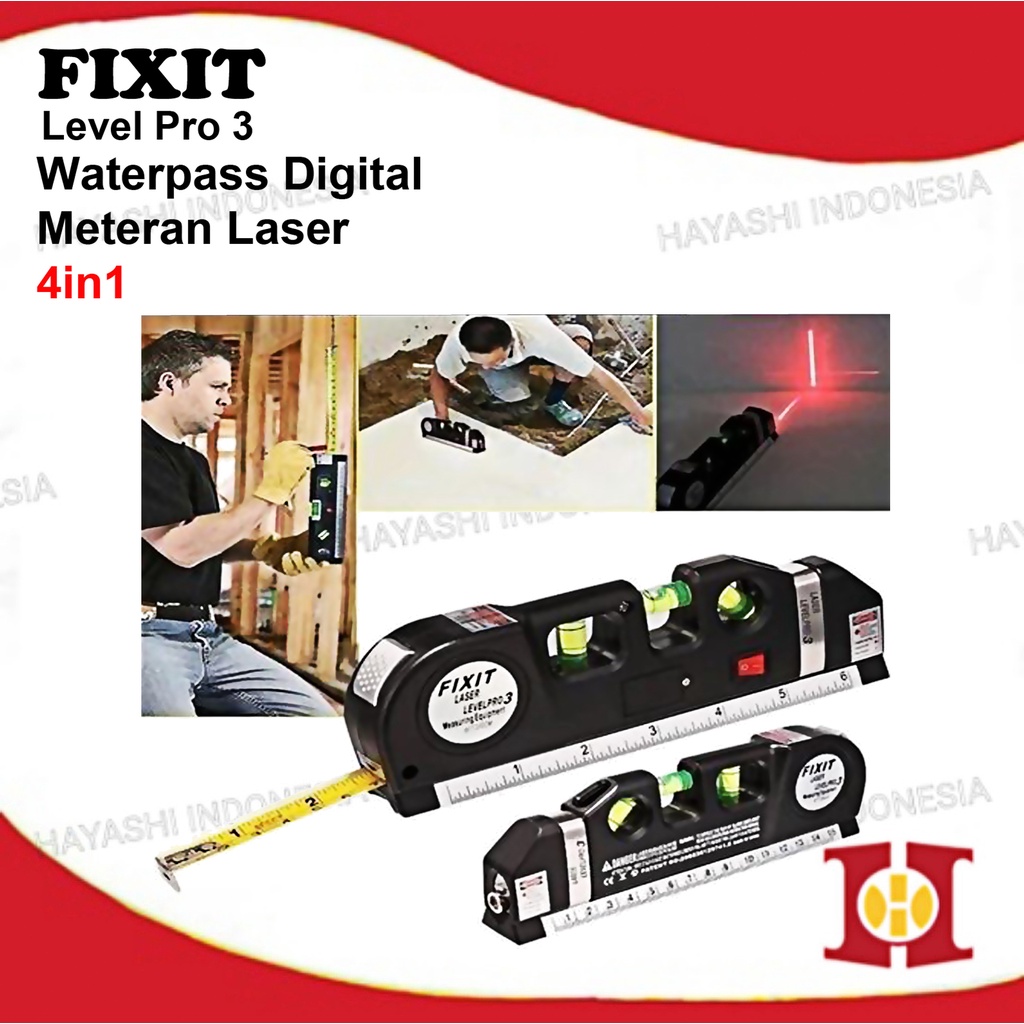 Fixit Level Pro 3 Penggaris Ukur Laser Level Waterpass Meteran Laser