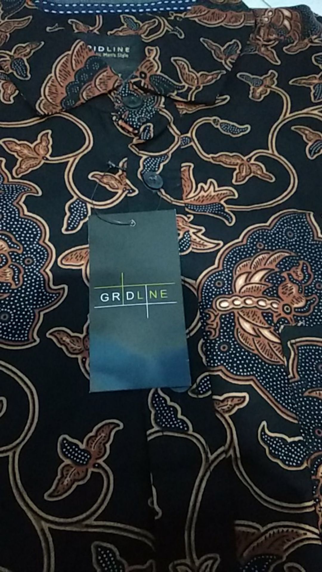 [gridline - Ls032 Light Brown & Brown] Kemeja Batik Pria Katun Lengan Panjang Slimfit