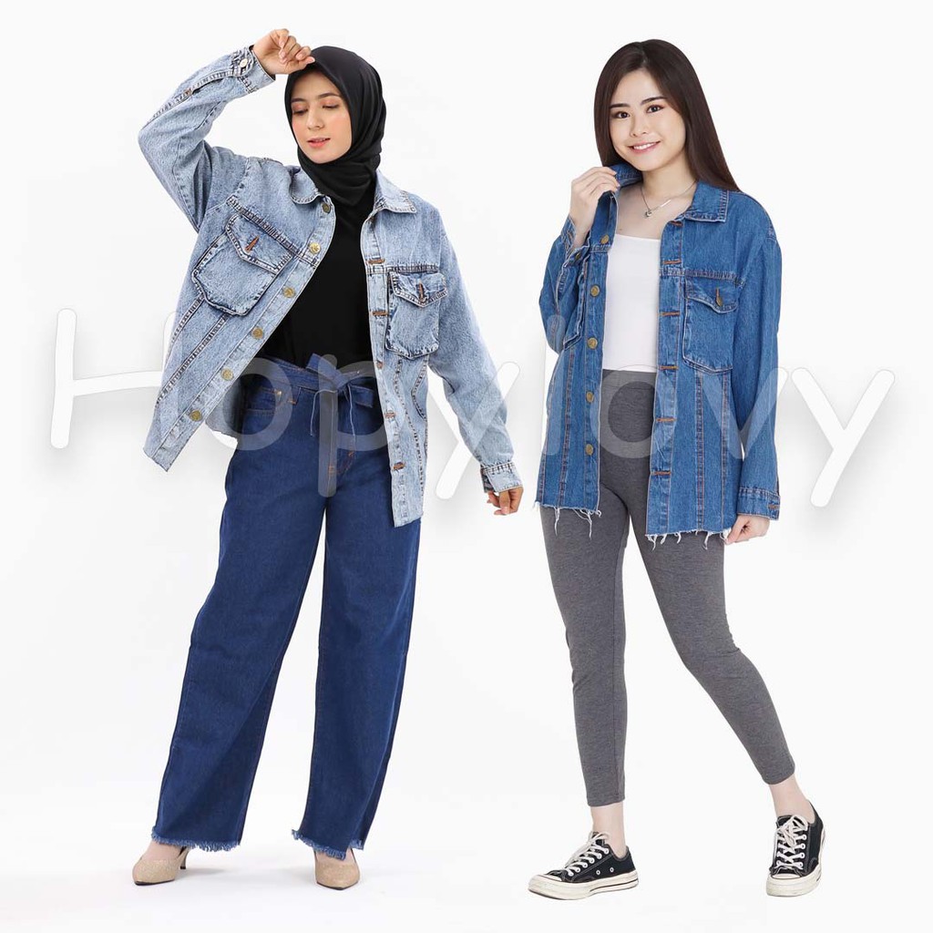 HOPYLOVY - Jaket Jeans Wanita Model Oversize Elham Fringe