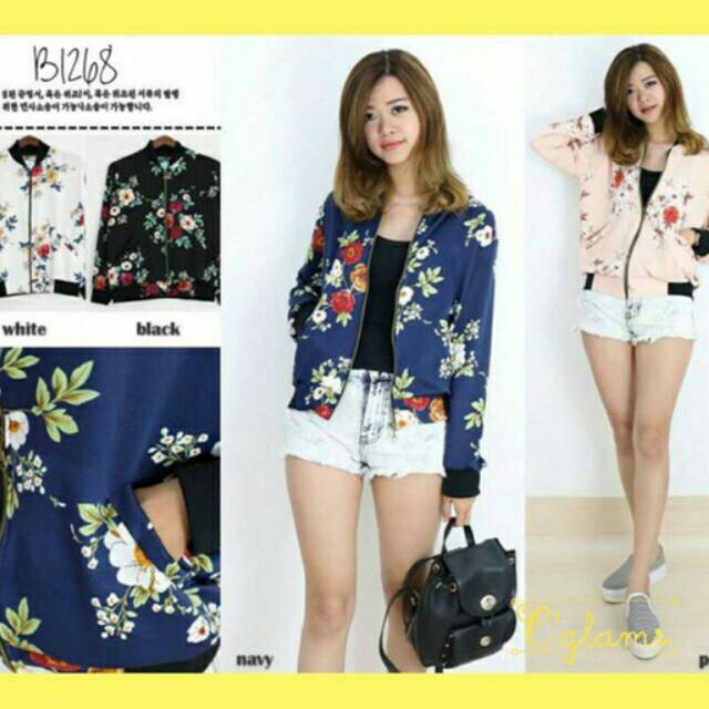Jaket bomber flower silk