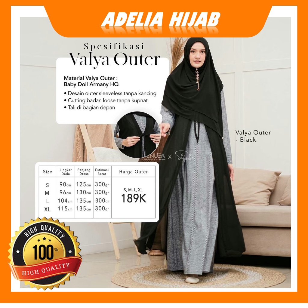 outer Valya fenuza Muslim , Cardigan Gamis Fenuza Premium Bahan Baby doll armani