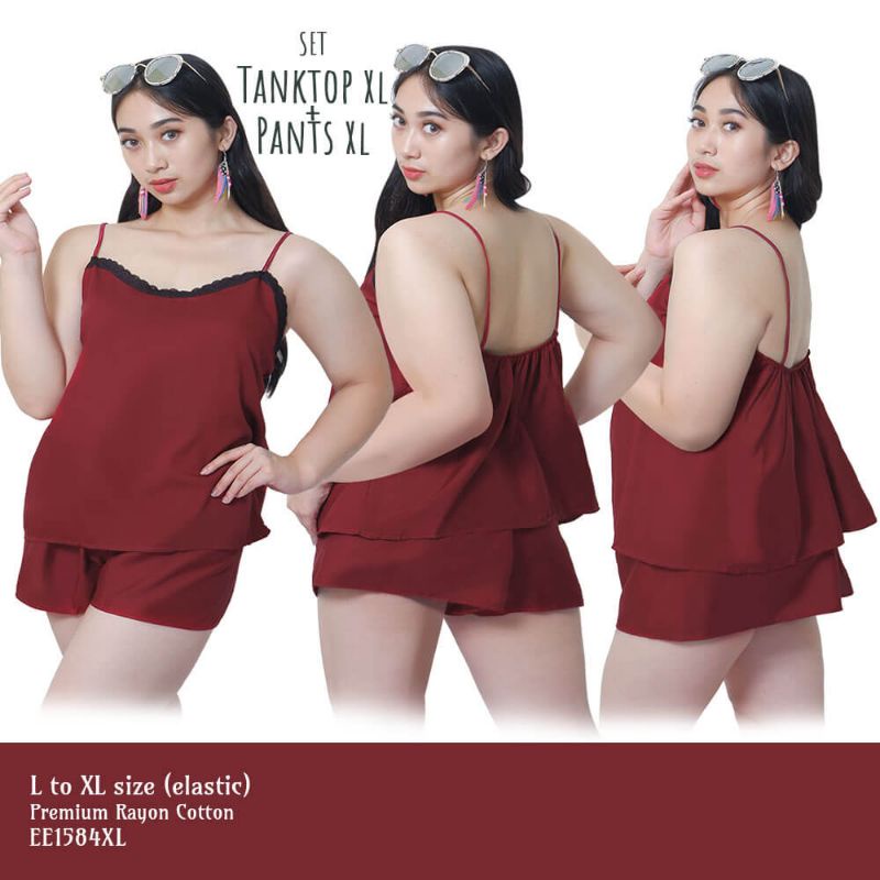 Setelan babydoll wanita baju tidur rayon big size jumbo bigsize marron 1584MBD_XL