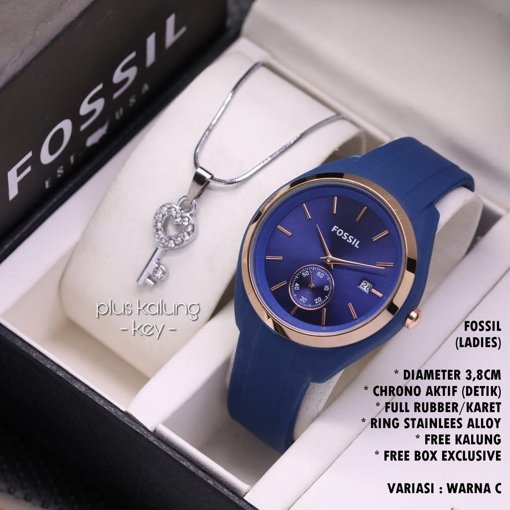 JAM TANGAN WANITA FASHION TALI RUBBER BODY BULAT TANGGAL &amp; CHRONO AKTIF FREE KALUNG