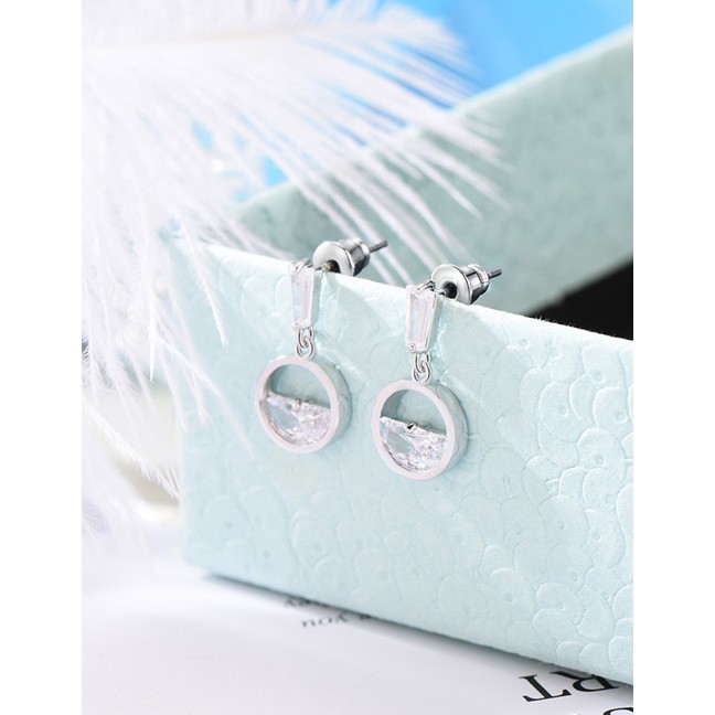 LRC Anting Tusuk Fashion Silver Color Round Shape Design Hollow F03375