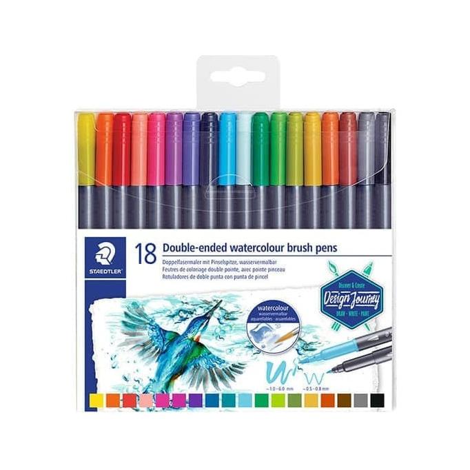 

(BISA COD) Staedtler Double-Ended Watercolour Brush Pen - 18pcs KOMPLIT Kode 532