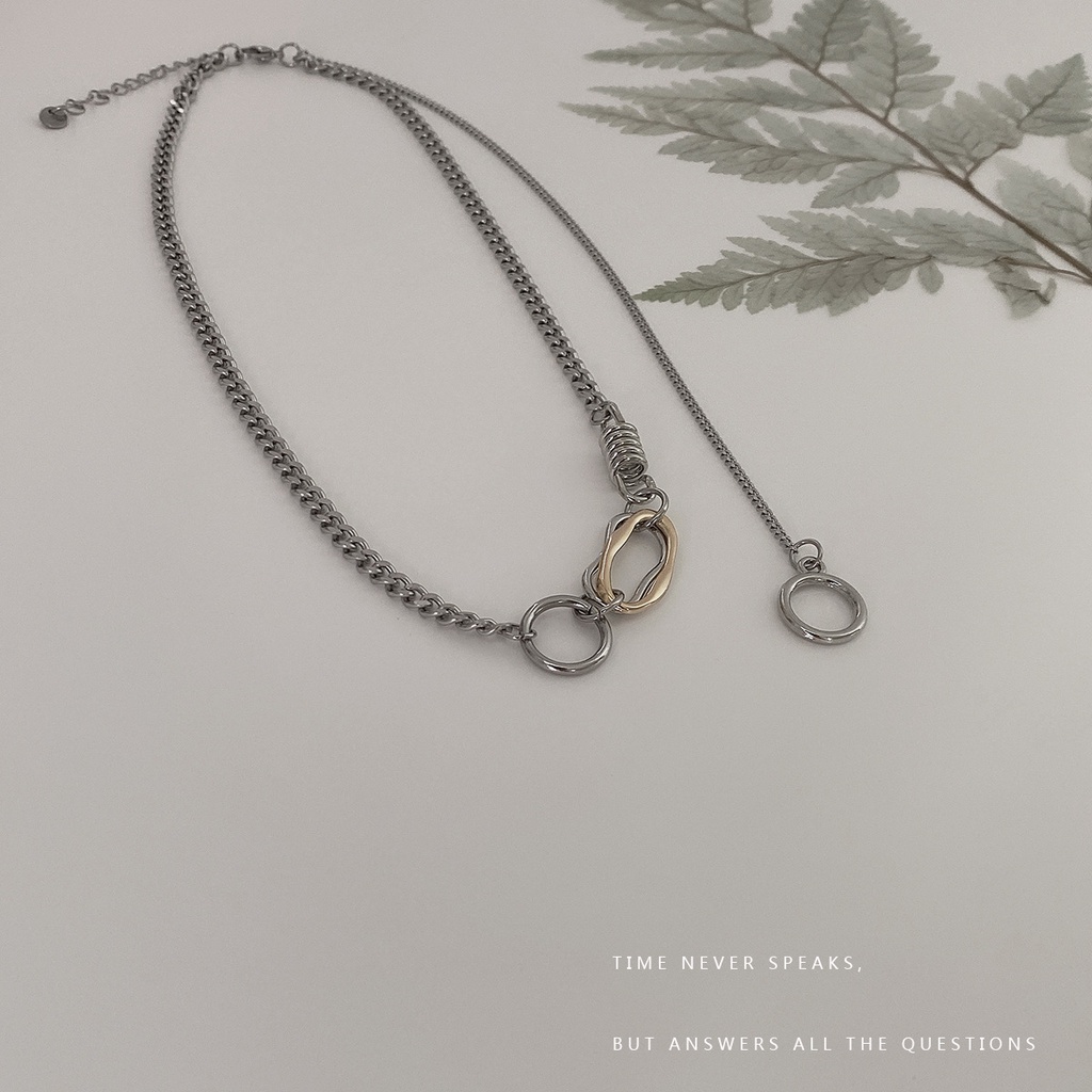 In sweet cool hip hop retro irregular geometris bulat jahitan logam liontin dipersonalisasi kalung u