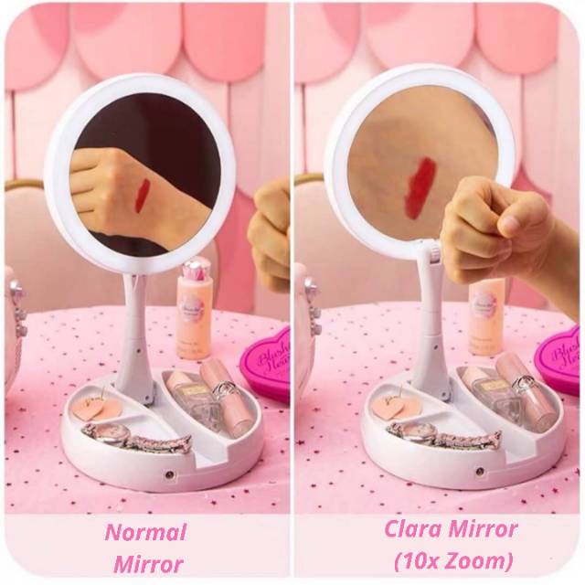 Clara Mirror / Cermin Unik Lampu LED &amp; Zoom / Kaca Lipat Portable