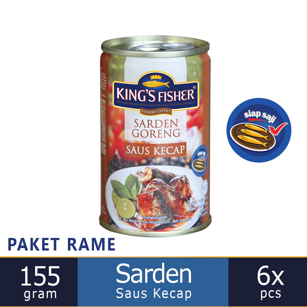 

MyHomey Paket 6 pcs Kings Fisher Sarden goreng mini rasa saus kecap Makanan Kaleng 155g kings fisher