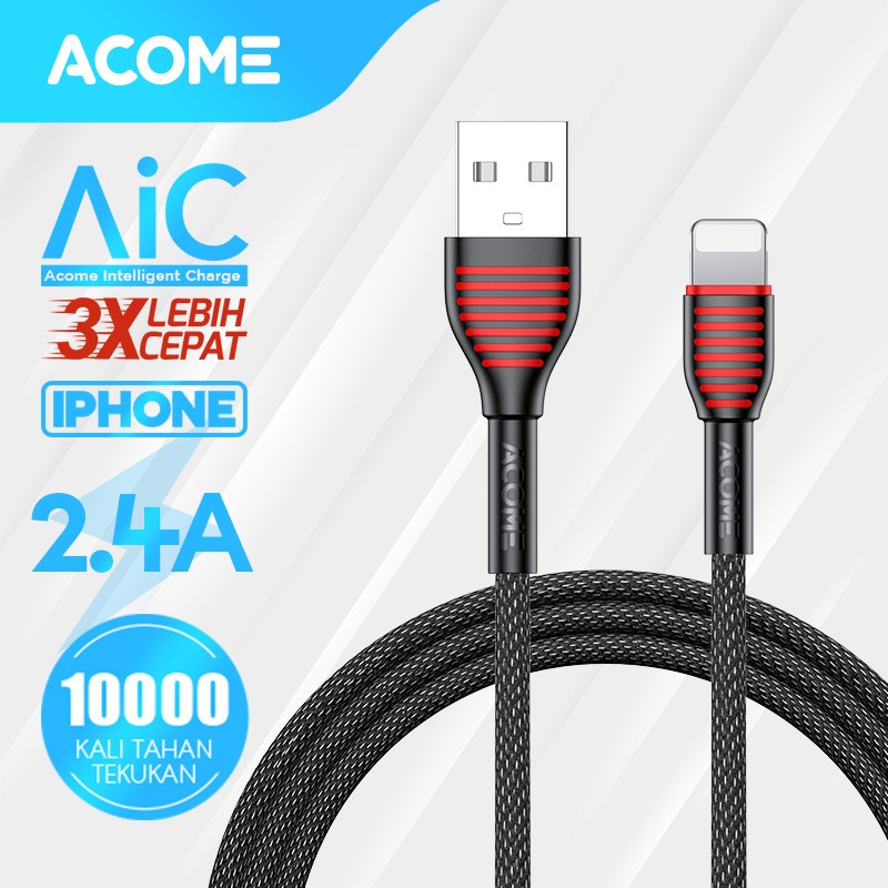 ACOME Kabel Data i-Phone 100cm AiC Fast Charging Garansi Resmi 1 Thn original Cable ASL-010