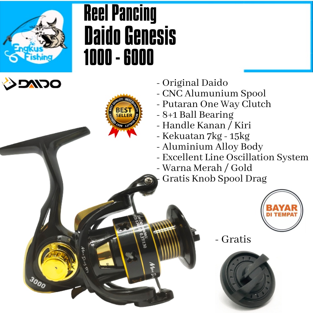 Reel Pancing Daido Genesis 1000 - 6000 One Way (8+1 Bearing) Spool Alumunium Murah - Engkus Fishing