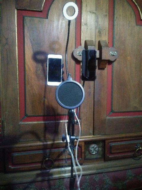 Stand Mic Ring Light Ringlight Tripod + 2 Holder HP Smule