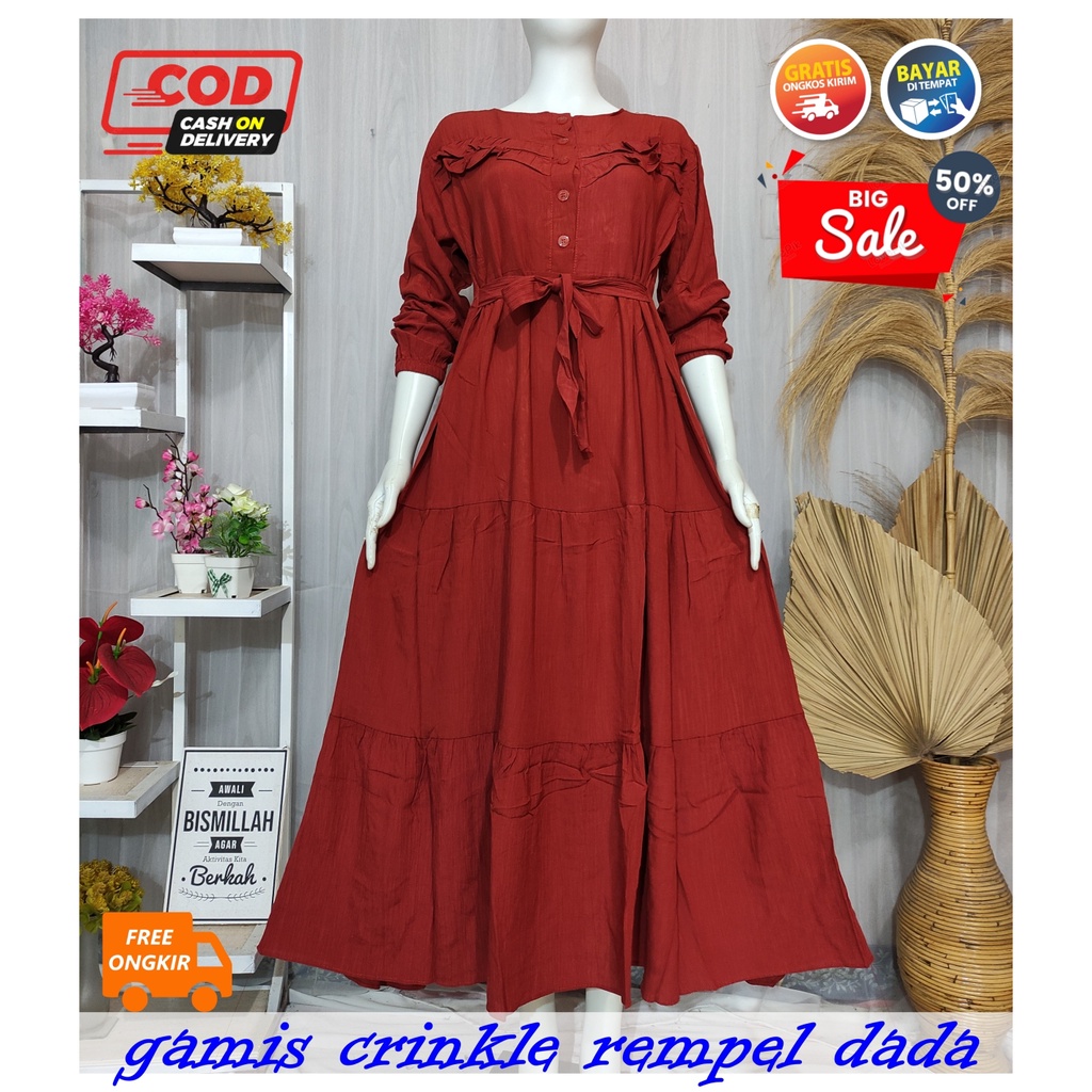 GAMIS CRINKLE PREMIUM REMPEL DADA KANCING DEPAN MODEL TERBARU KEKINIAN REALPICT
