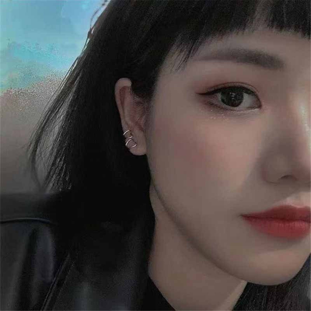 Anting Klip Tanpa Lubang Telinga Bentuk Hati Geometris Sisi Ganda Gaya Retro Untuk Aksesoris Wanita