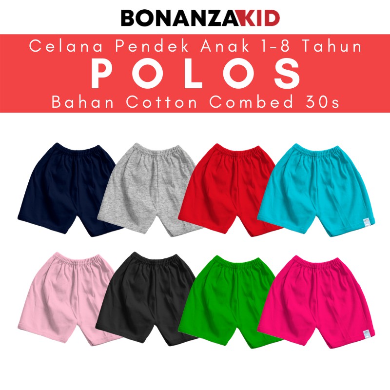 Celana Pendek Anak Polos Usia 1-8 Tahun Bahan Katun Combed 30s Adem dan Lembut