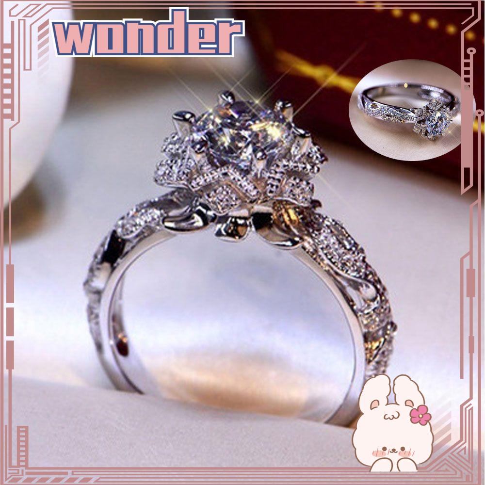 Cincin Silver Desain Snowflake Aksen Berlian Multicolor Untuk Pernikahan