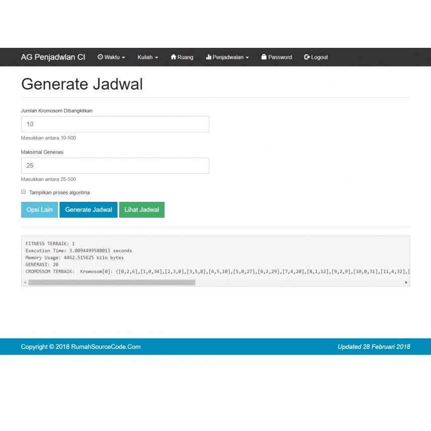 Source Code Algoritma Genetika Penjadwalan CodeIgniter