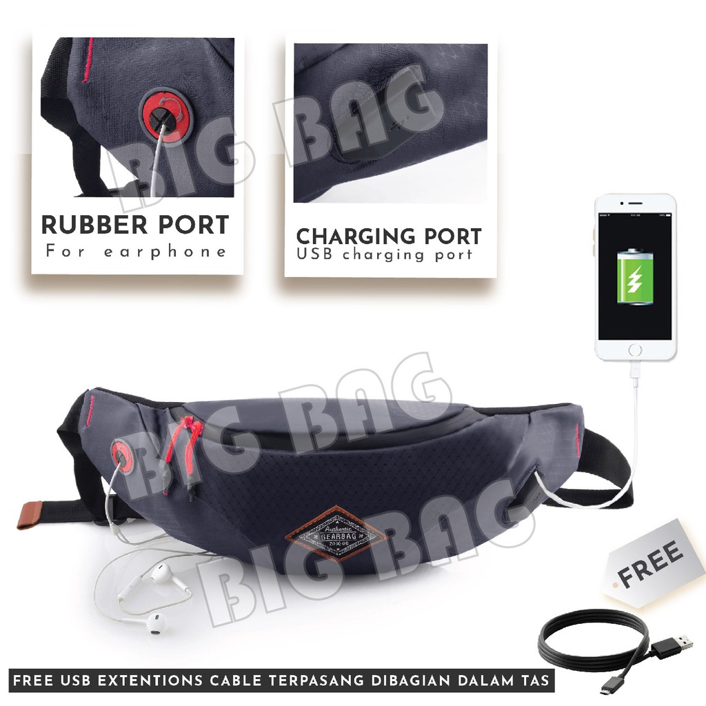 Tas Selempang Pria / Wanita Waist Bag Gear Bag 13110 VERMONT PORT + FREE USB EXTENTIONS CABLE