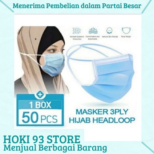 masker hijab 3play isi 50pcs masker headloop