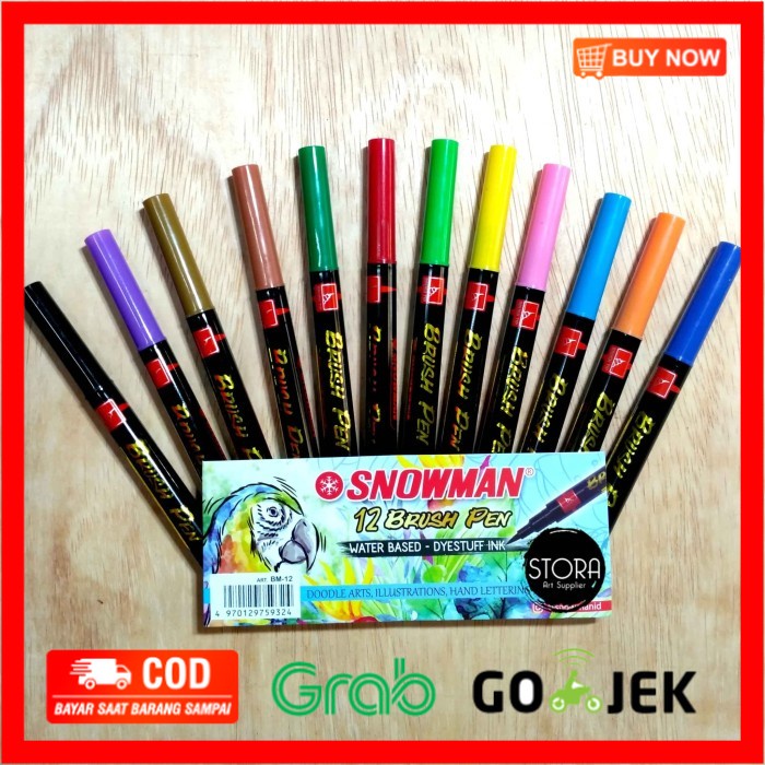 

(BISA COD) Snowman Brush Marker Pen Set - 12 warna Spidol Hand Lettering BM-12