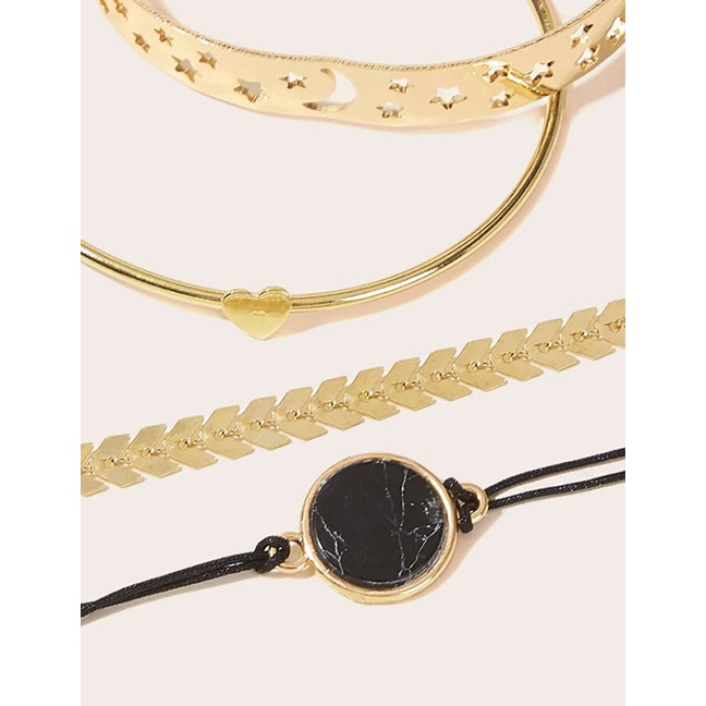LRC Gelang Fashion Gold Color Alloy Love Opal Hollow Five-star Bracelet K92741