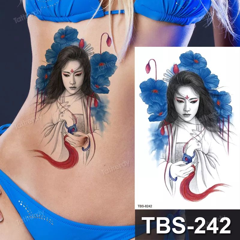 QC Seeries MAWAR MERAH DARAH HIJAU TATO TEMPORER Tahan air - tato temporary tattoo bunga mawar merah - tato custom nama gambar - tato artis - tato keren