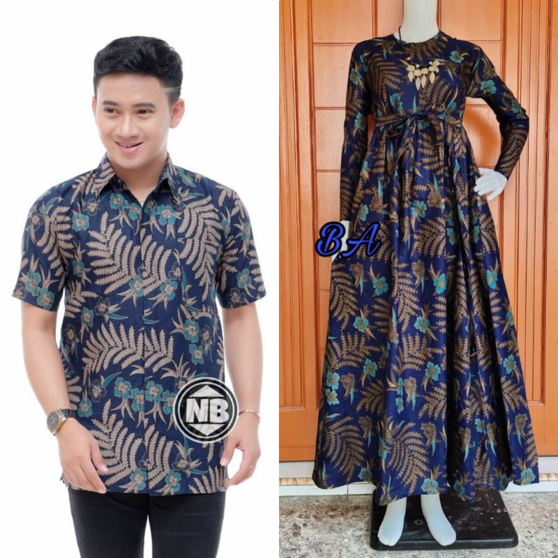 Batik Couple_Maora Sania Ruffle Batik Couple Ori Ndoro Jowi DNT Garansi Termurah-Cp hem sengon biru