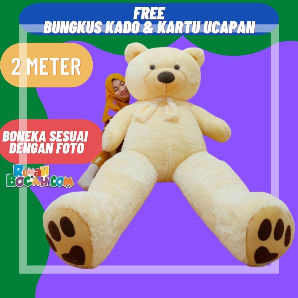 Boneka Beruang 2 Meter Teddy Bear Beruang Jumbo Besar Bear Cream untuk Kado Ulang Tahun Anniversary 